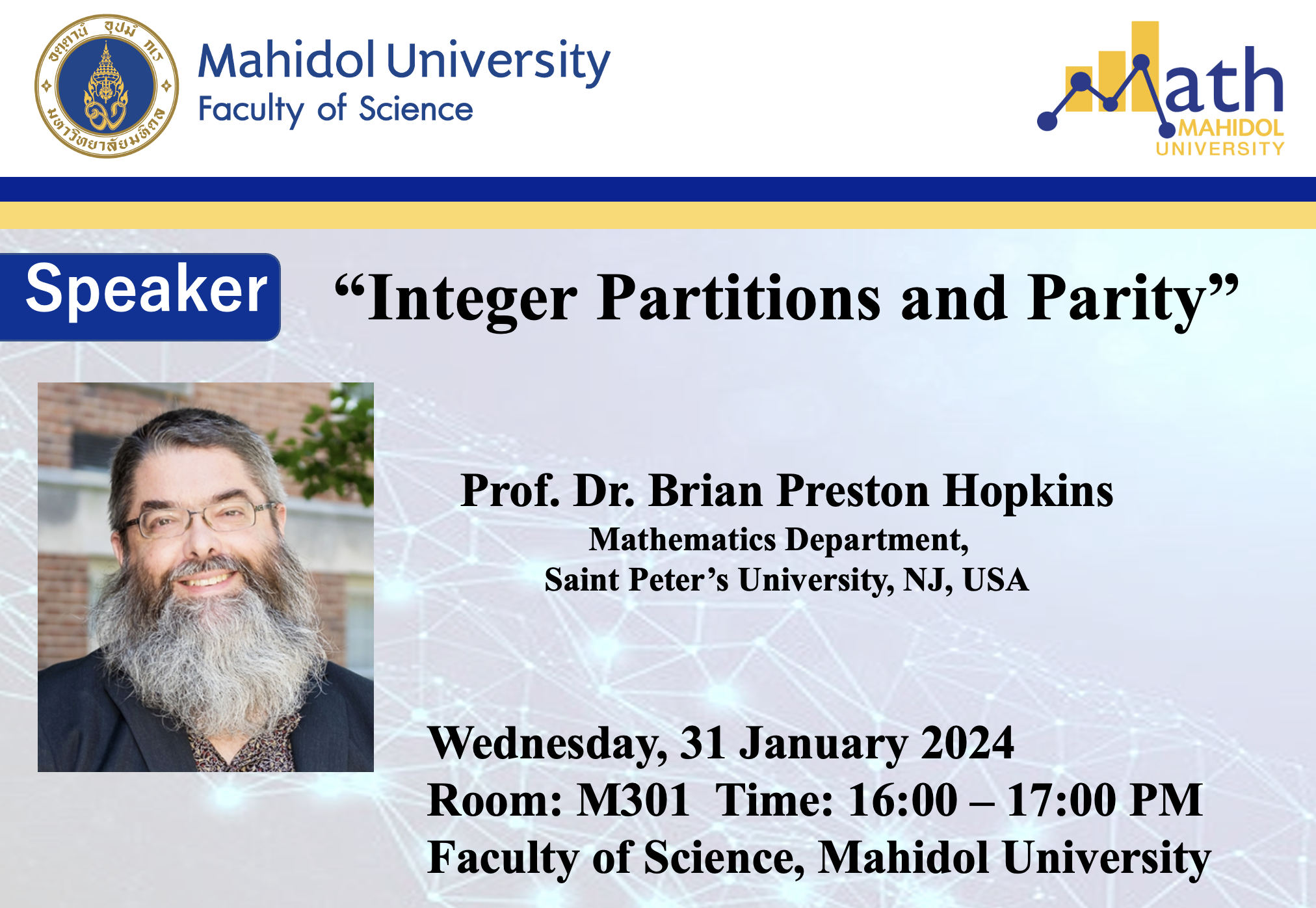 Special Seminar by Prof. Dr. Brian Preston Hopkins - Department of ...